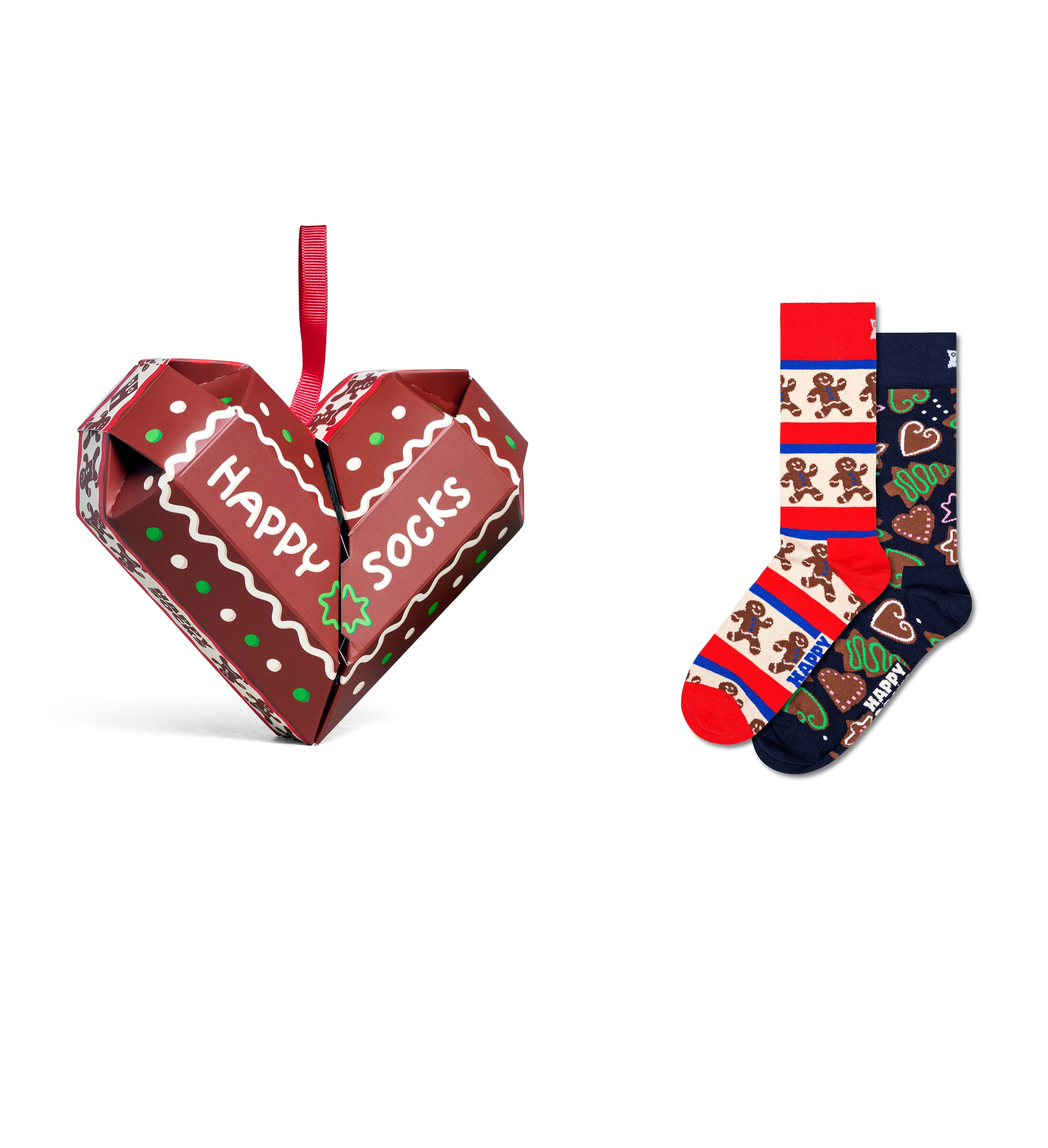 【GIFT BOX】【2足セット】クルー丈 ソックス(ジンジャーブレッド ハート)ブラウン