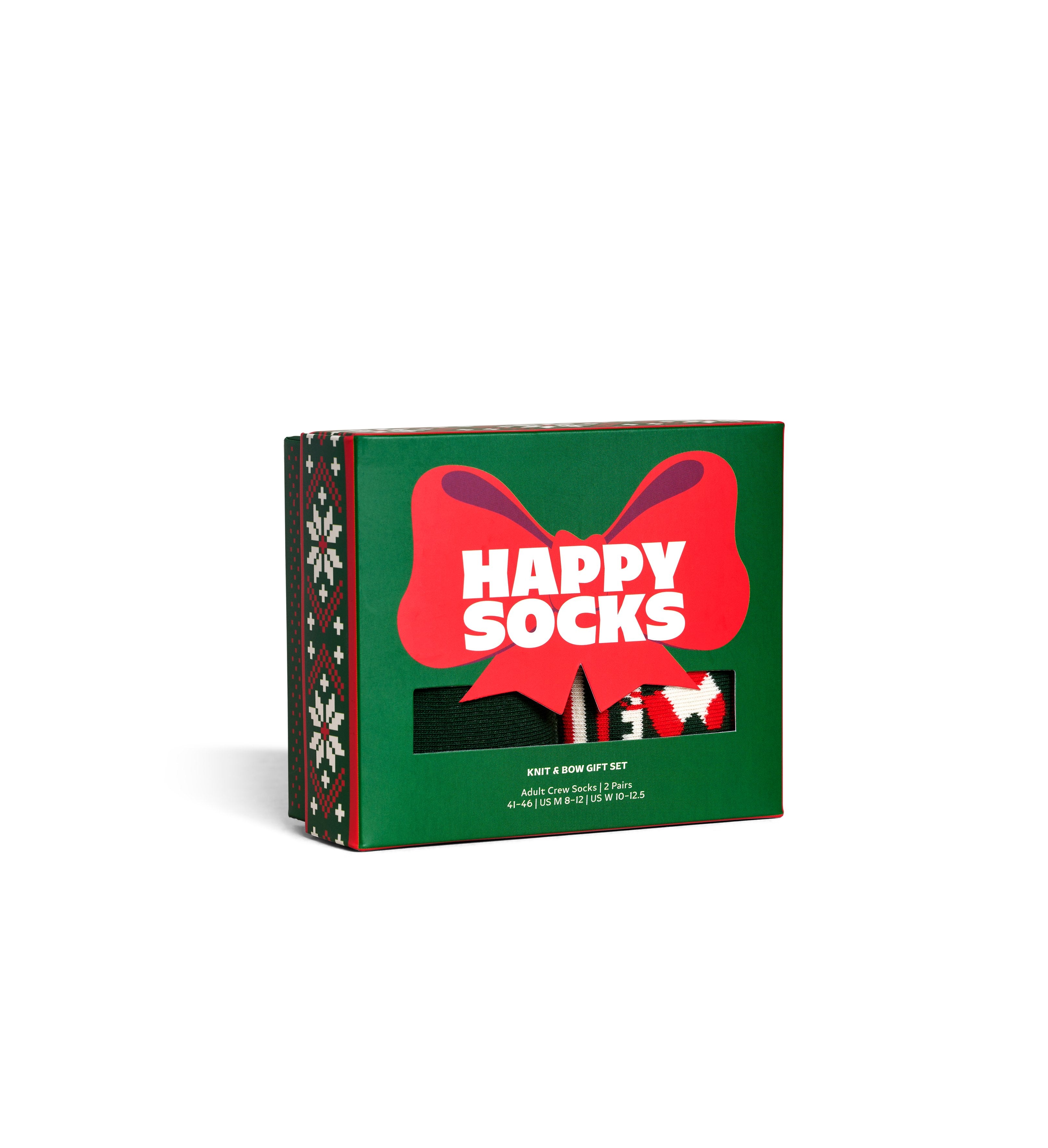 【GIFT BOX】【2足セット】クルー丈 ソックス(ニット アンド リボン)ダークグリーン