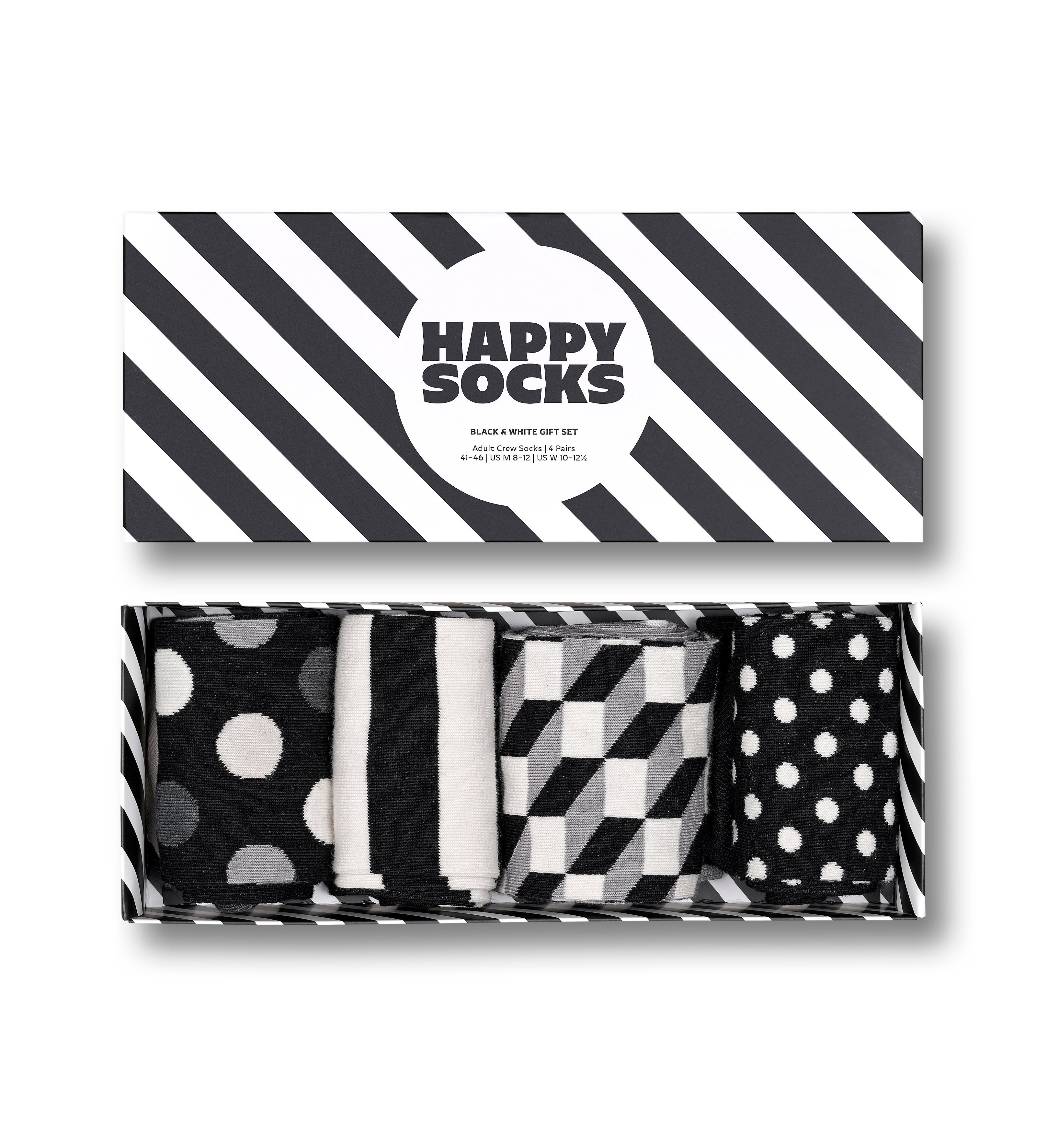 【GIFT BOX】【4足セット】クルー丈 ソックス(クラシック ブラック&ホワイト)
