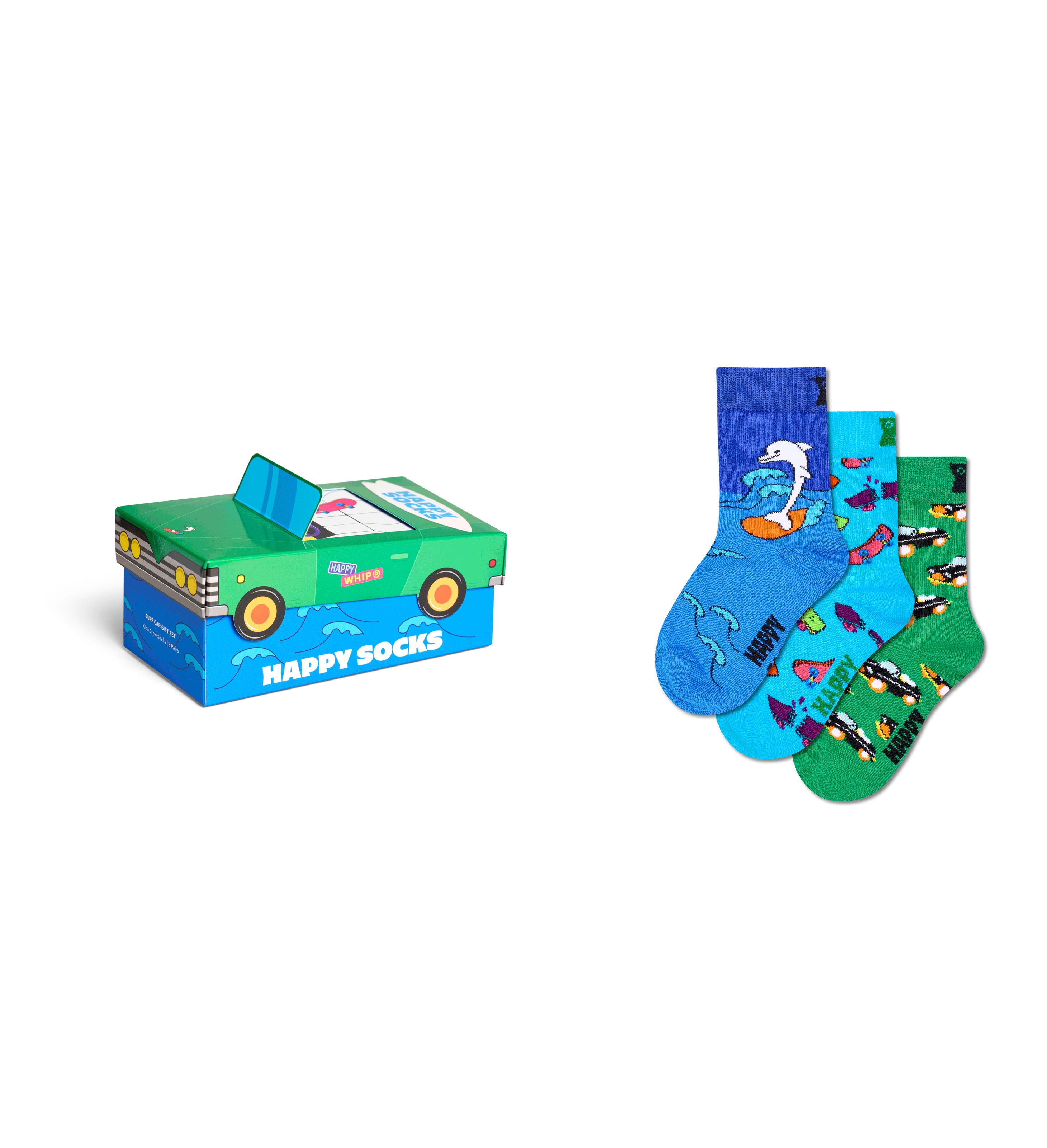 【キッズ】【GIFT BOX】【3足セット】クルー丈 ソックス(サーフィンドルフィン)