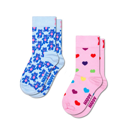 Kids' Crew Socks (Teddy Bear, Heart) - Set of 2