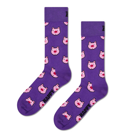 Crew-length socks (pig print)