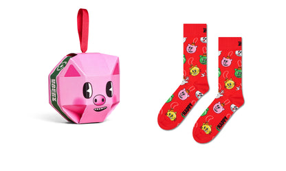 【GIFT BOX】【1足セット】クルー丈 ソックス（ホリデー ピッグ）
