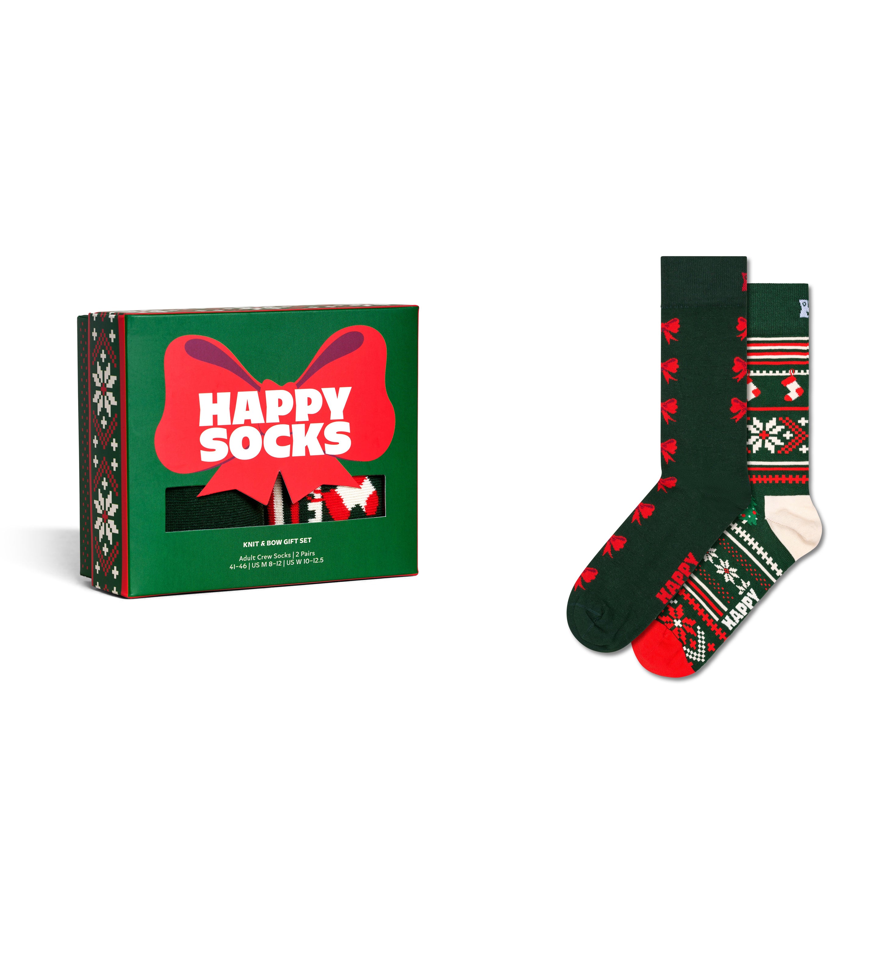 【GIFT BOX】【2足セット】クルー丈 ソックス（ニット アンド リボン）ダークグリーン