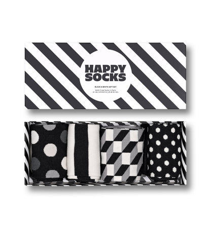 【GIFT BOX】【4足セット】クルー丈 ソックス（クラシック ブラック＆ホワイト）