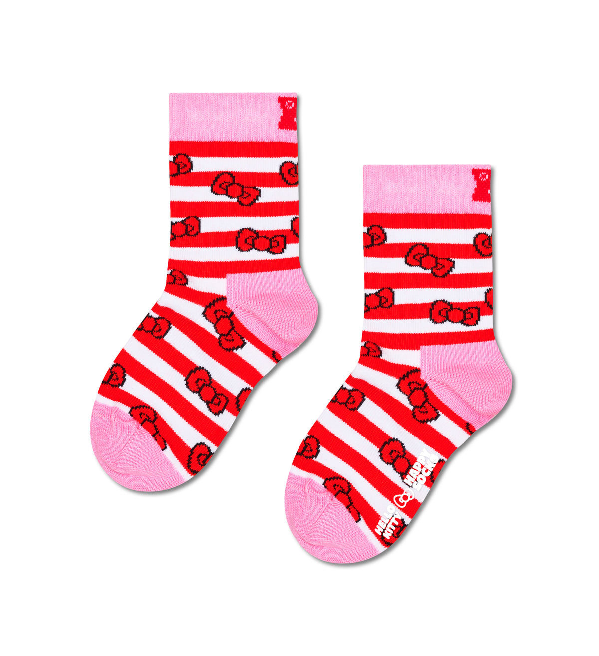 【Happy Socks×Hello Kitty】【キッズ】クルー丈 ソックス（ハローキティ ストライプ＆リボン）