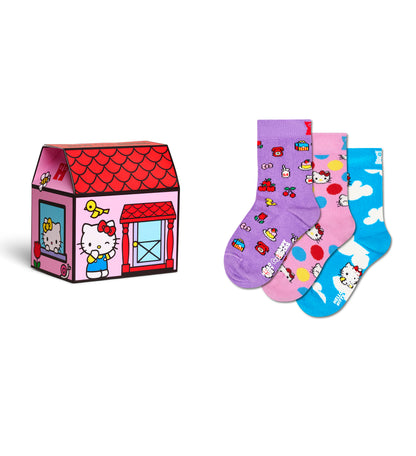 【Hello Kitty×Happy Socks】【キッズ】【GIFT BOX】【3足セット】クルー丈 ソックス（ハローキティ）