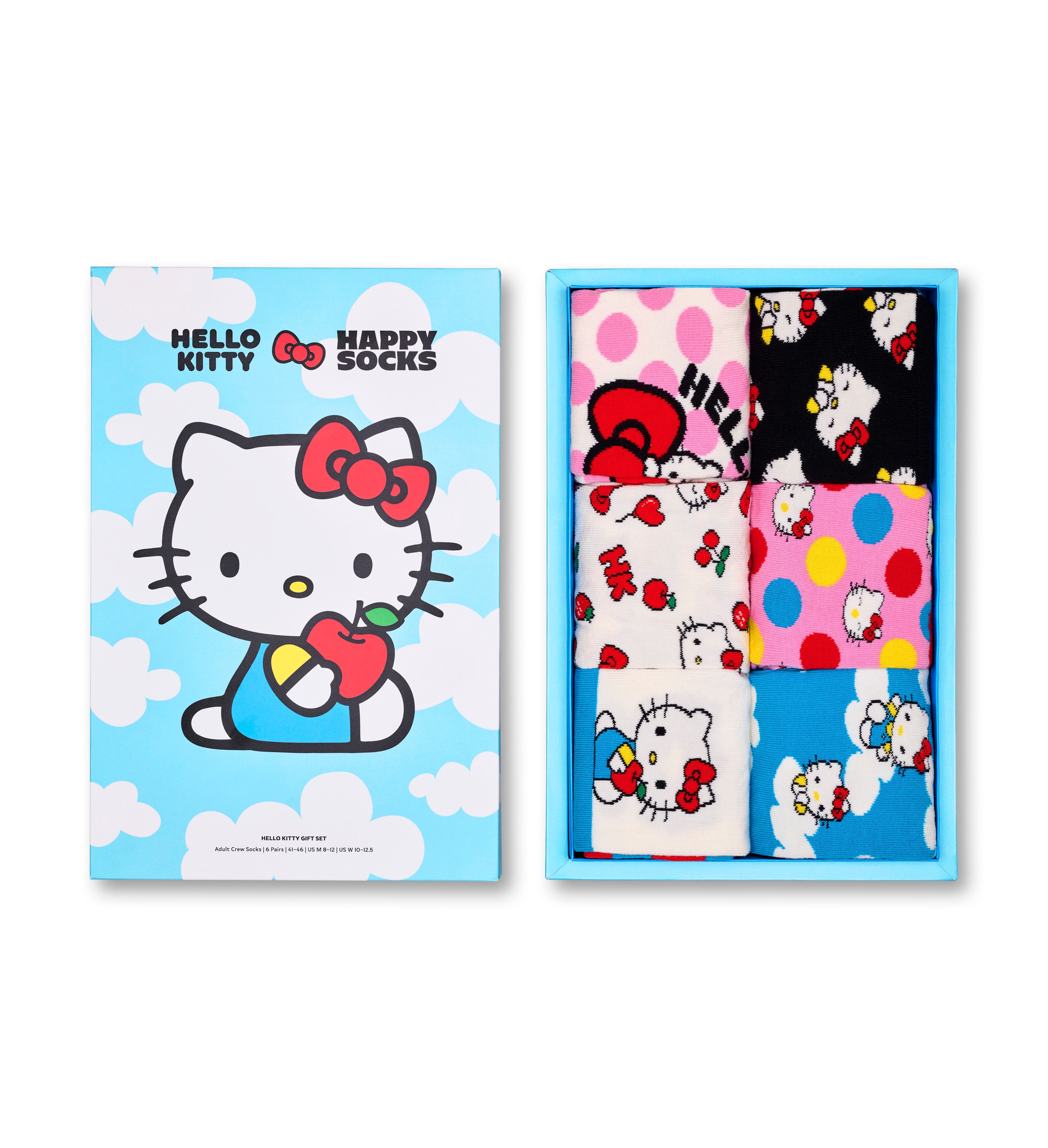 【Hello Kitty×Happy Socks】【GIFT BOX】【6足セット】クルー丈 ソックス（ハローキティ）