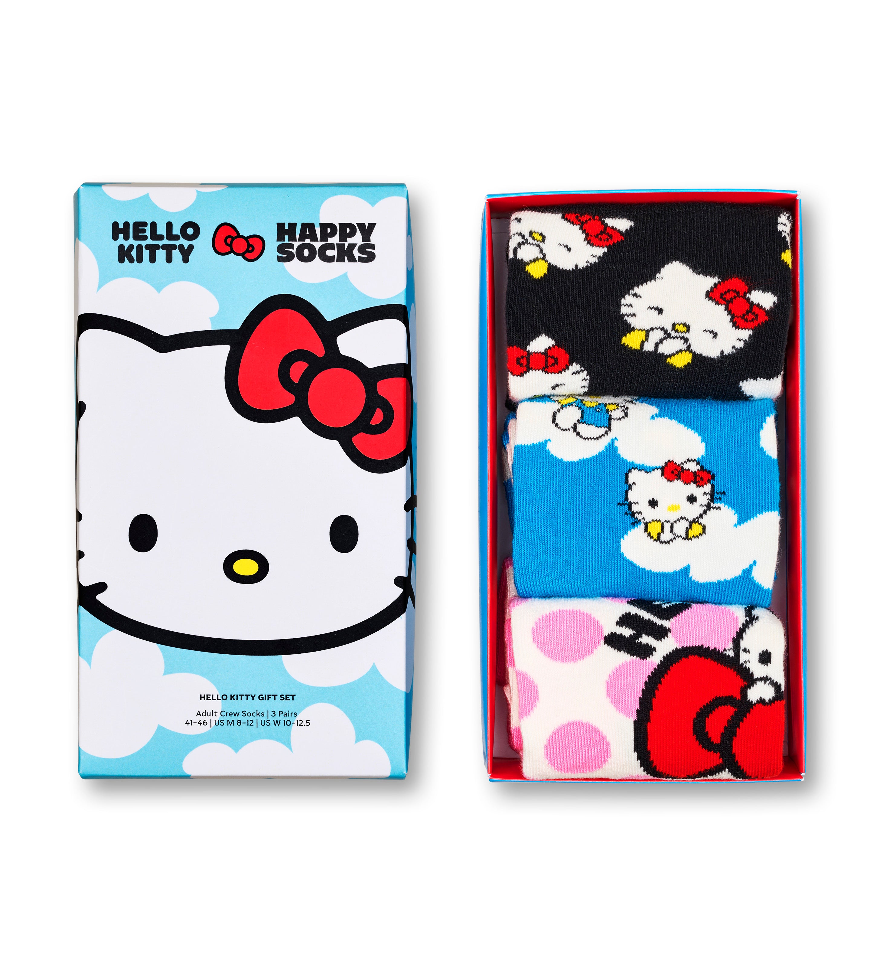 【Hello Kitty×Happy Socks】【GIFT BOX】【3足セット】クルー丈 ソックス（ハローキティ）